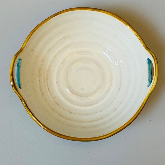 ROSCHER  COLLECTION “Beach BBQ” Earthware Blue Serving Bowl with Handles - Picture 2 of 7